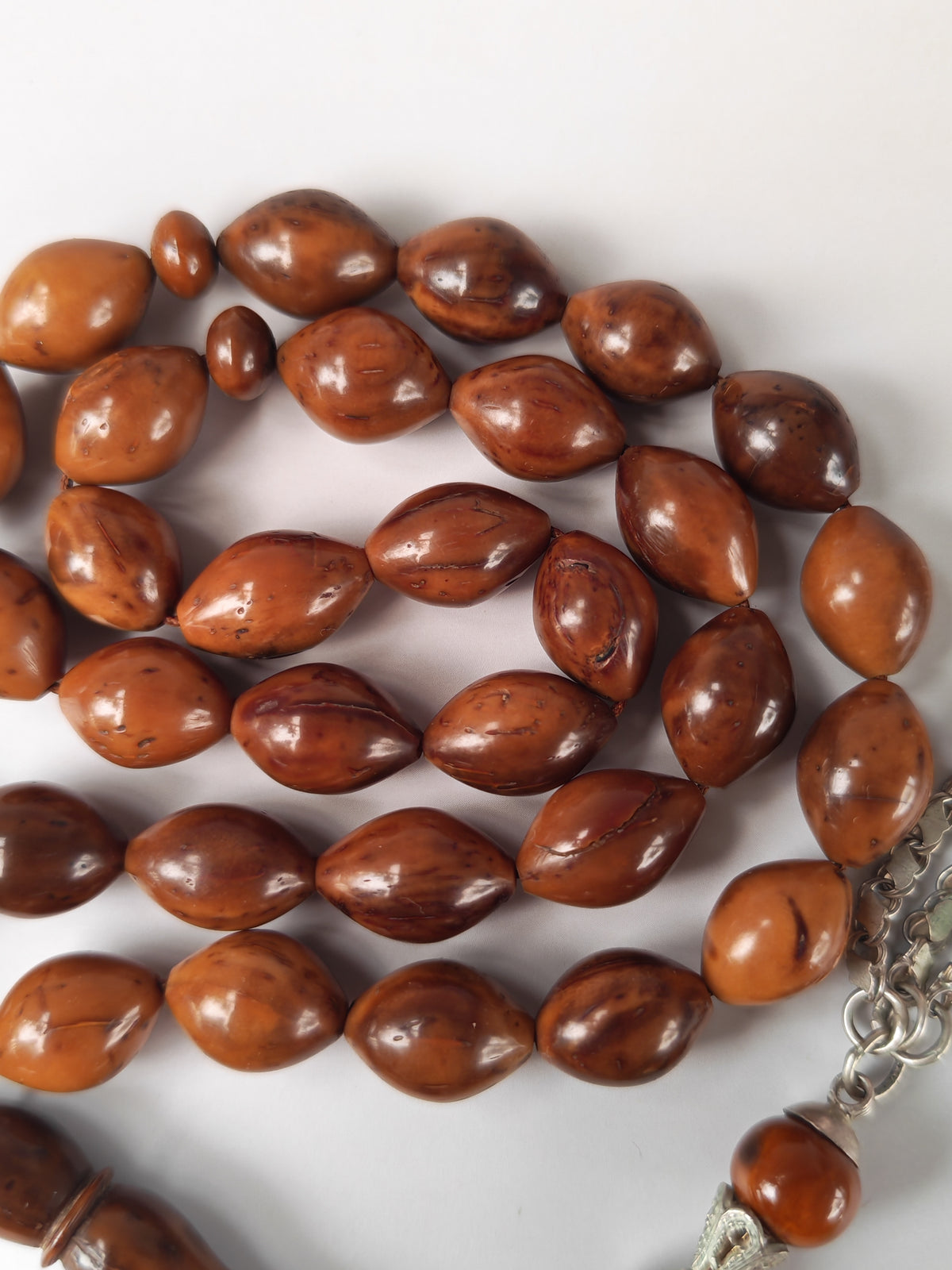 Antique Kokka Seed Wood Tasbih | 33 Olive Beads | Ottoman Egyptian | Silver Tassel | 33.3g