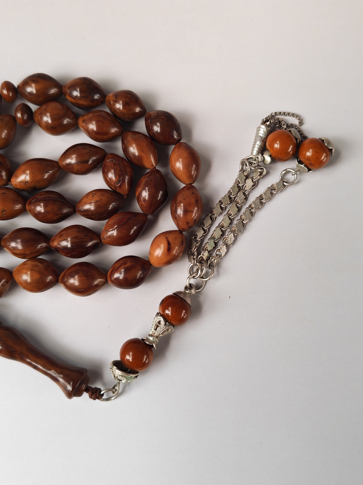 Antique Kokka Seed Wood Tasbih | 33 Olive Beads | Ottoman Egyptian | Silver Tassel | 33.3g