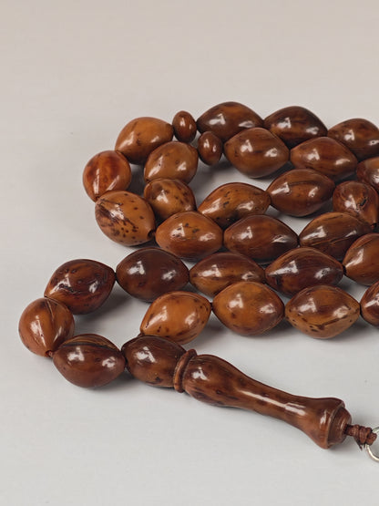 Antique Kokka Seed Wood Tasbih | 33 Olive Beads | Ottoman Egyptian | Silver Tassel | 33.3g