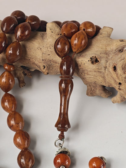 Antique Kokka Seed Wood Tasbih | 33 Olive Beads | Ottoman Egyptian | Silver Tassel | 33.3g