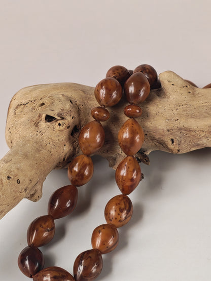 Antique Kokka Seed Wood Tasbih | 33 Olive Beads | Ottoman Egyptian | Silver Tassel | 33.3g