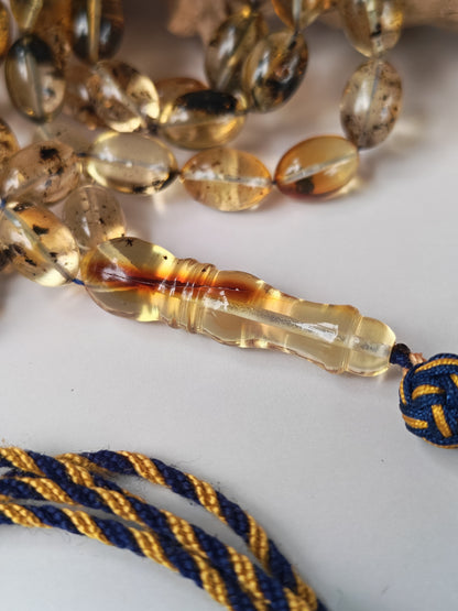 Raw Citron Baltic Amber Misbah with Debris | 68 Olive Beads | 11.5 x 7.5mm  | 27.3g
