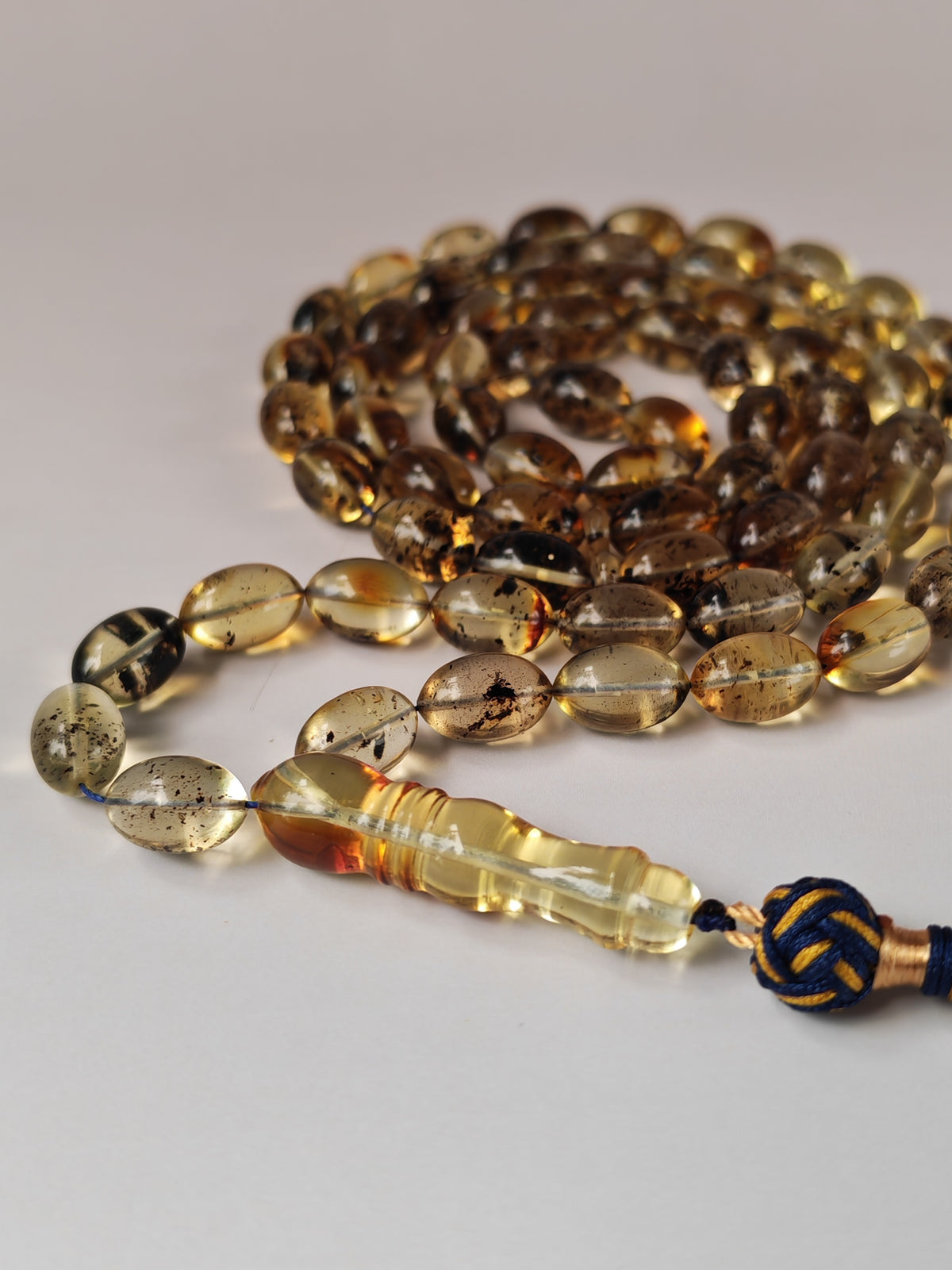 Raw Citron Baltic Amber Misbah with Debris | 68 Olive Beads | 11.5 x 7.5mm  | 27.3g