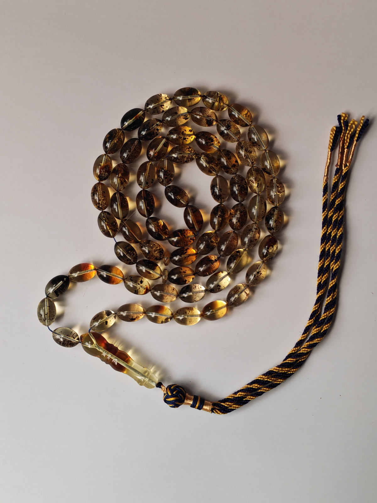 Raw Citron Baltic Amber Misbah with Debris | 68 Olive Beads | 11.5 x 7.5mm  | 27.3g
