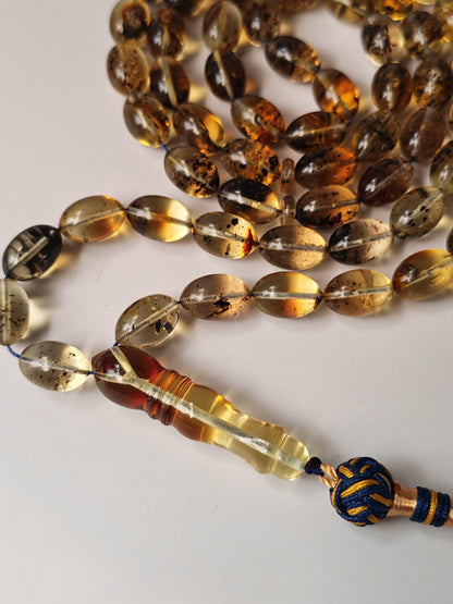 Raw Citron Baltic Amber Misbah with Debris | 68 Olive Beads | 11.5 x 7.5mm  | 27.3g