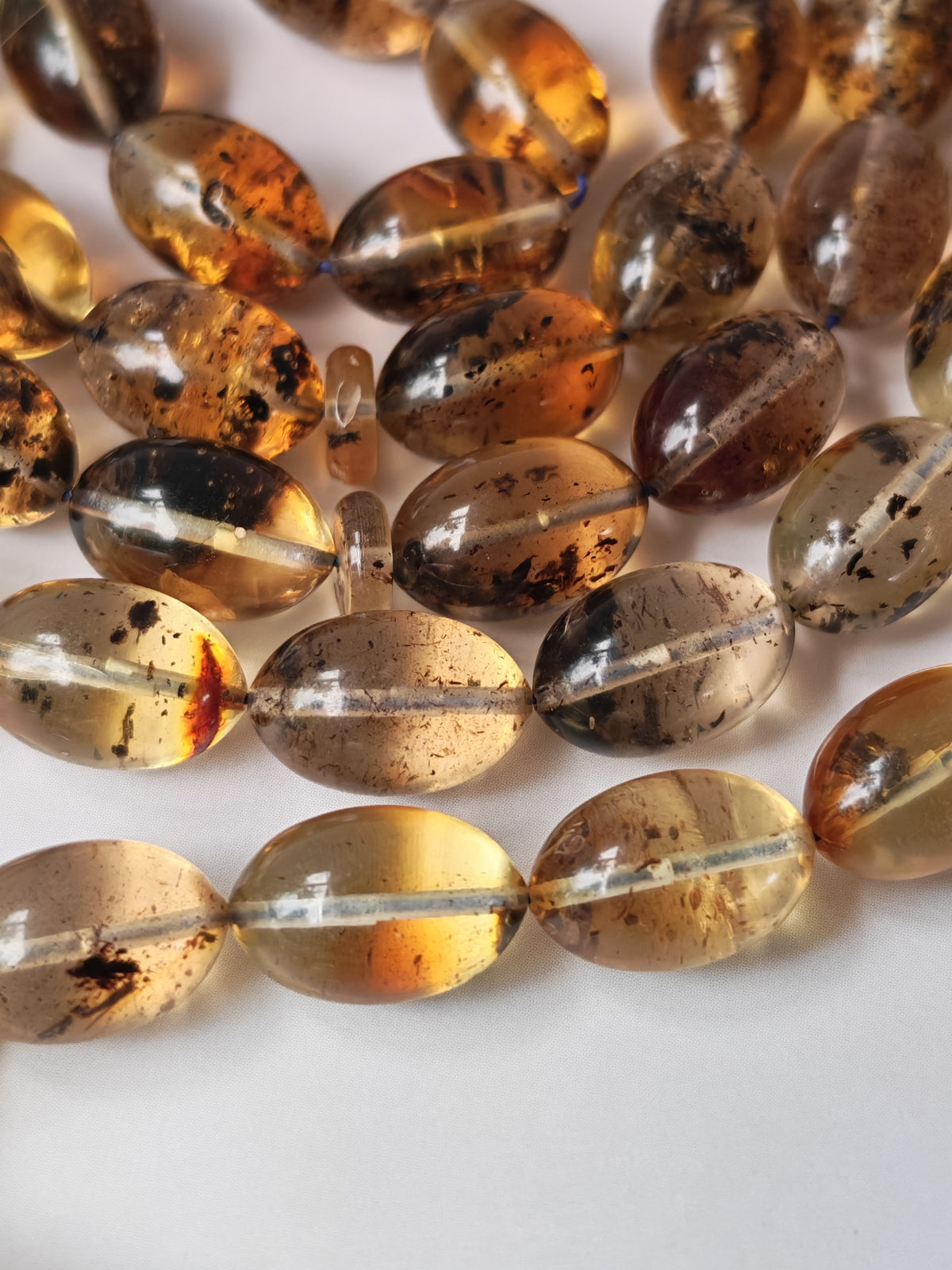 Raw Citron Baltic Amber Misbah with Debris | 68 Olive Beads | 11.5 x 7.5mm  | 27.3g