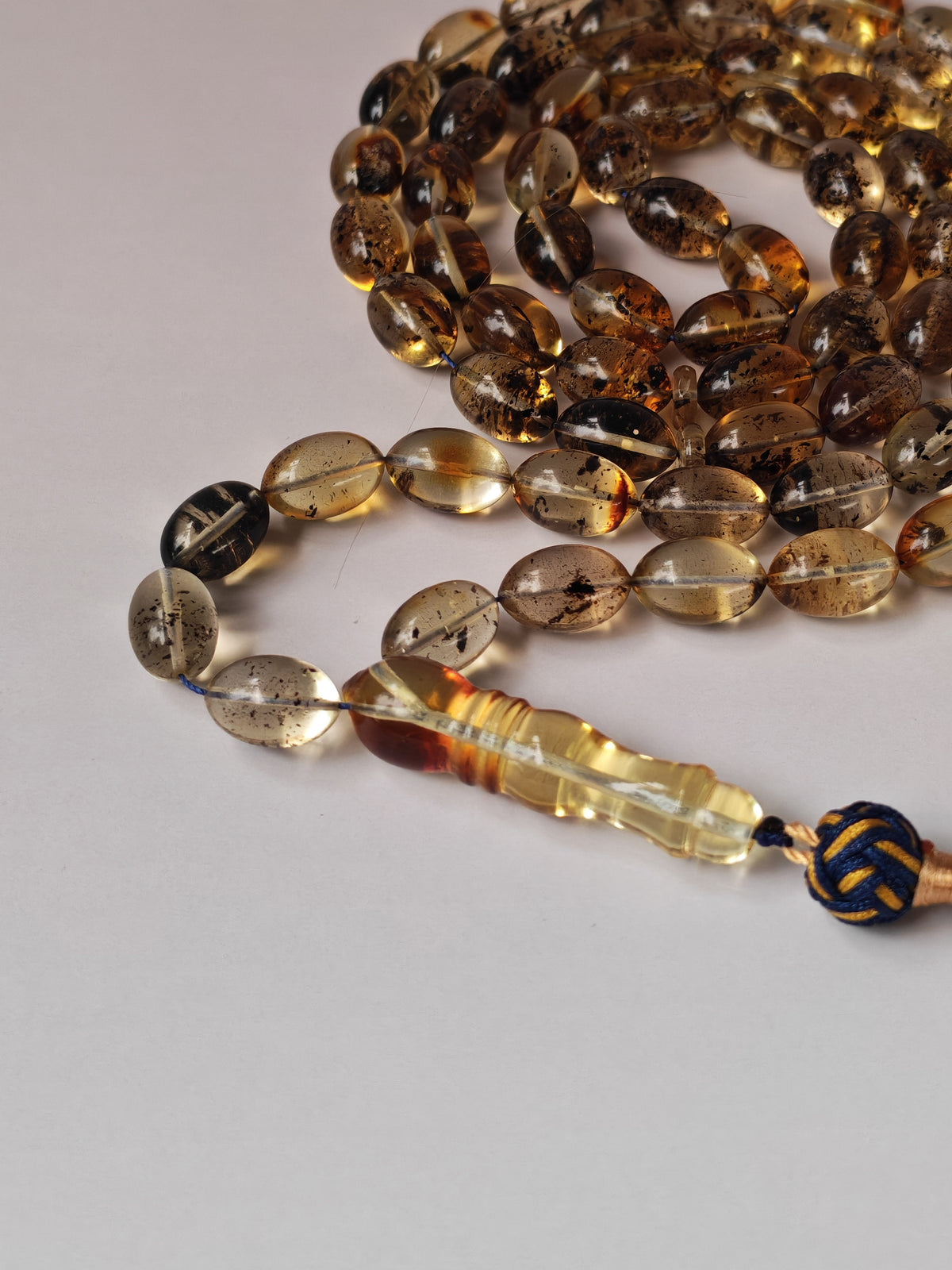 Raw Citron Baltic Amber Misbah with Debris | 68 Olive Beads | 11.5 x 7.5mm  | 27.3g