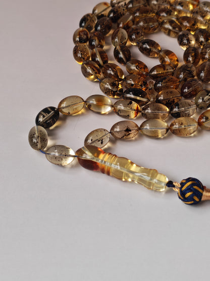 Raw Citron Baltic Amber Misbah with Debris | 68 Olive Beads | 11.5 x 7.5mm  | 27.3g