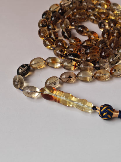 Raw Citron Baltic Amber Misbah with Debris | 68 Olive Beads | 11.5 x 7.5mm  | 27.3g
