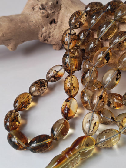 Raw Citron Baltic Amber Misbah with Debris | 68 Olive Beads | 11.5 x 7.5mm  | 27.3g