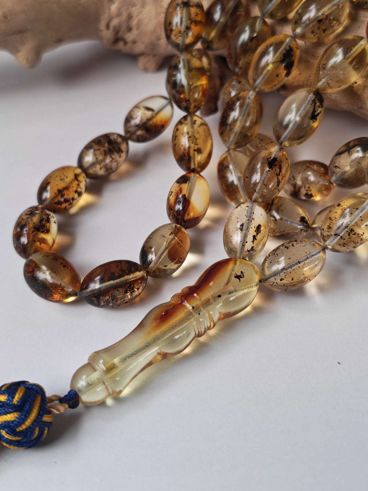 Raw Citron Baltic Amber Misbah with Debris | 68 Olive Beads | 11.5 x 7.5mm  | 27.3g