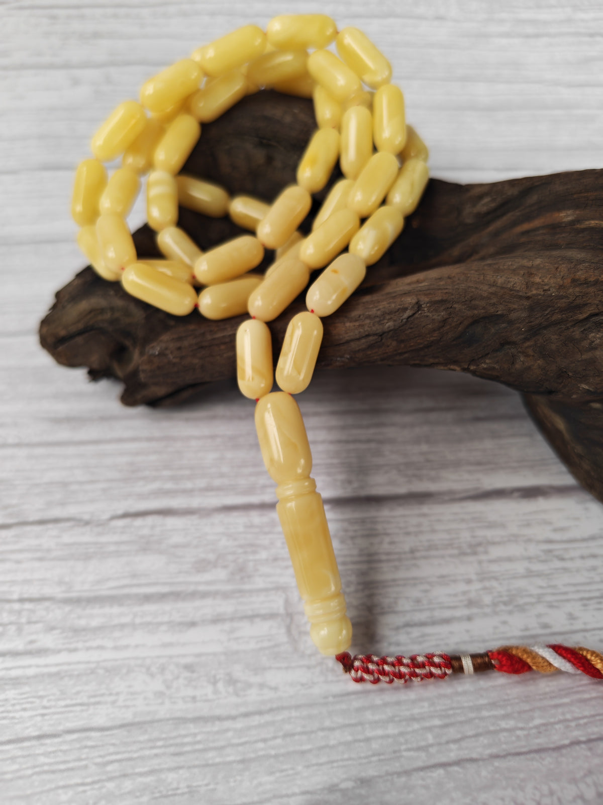 White & Cream Baltic Amber Misbah | 49 Barrel Beads | 15.8 x 7mm | 30.3g