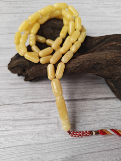 White & Cream Baltic Amber Misbah | 49 Barrel Beads | 15.8 x 7mm | 30.3g