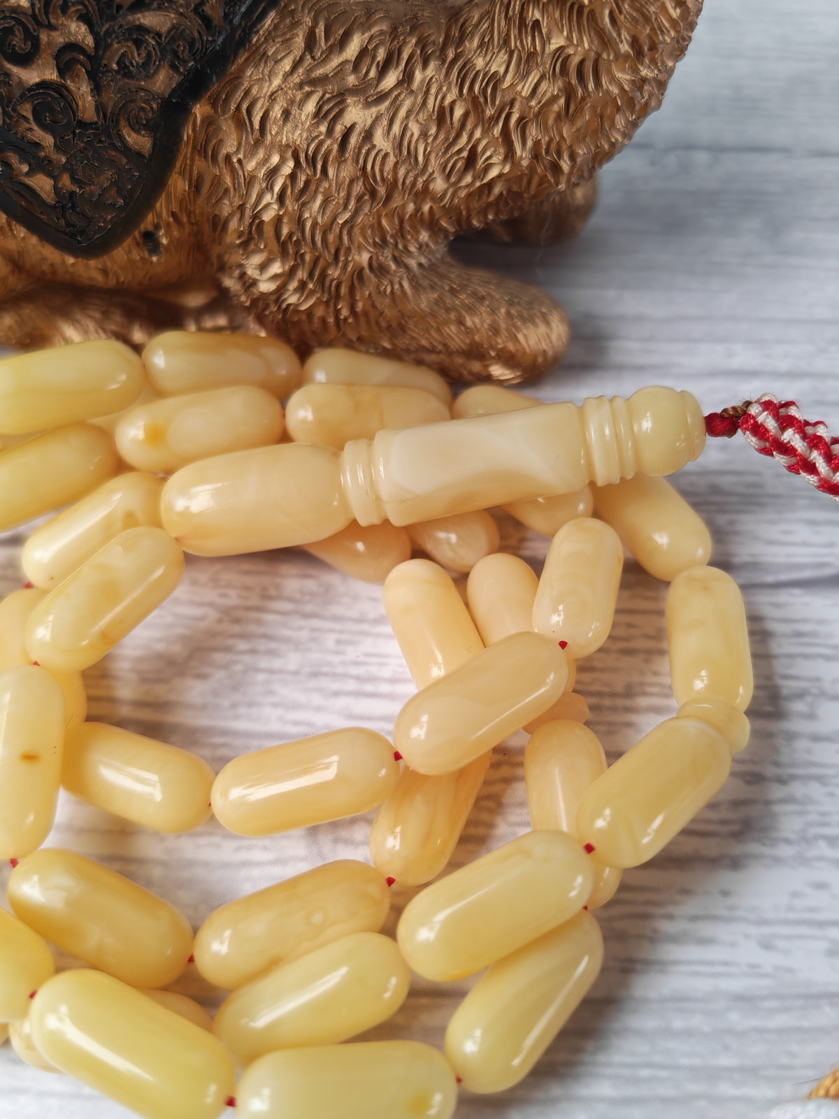 White & Cream Baltic Amber Misbah | 49 Barrel Beads | 15.8 x 7mm | 30.3g