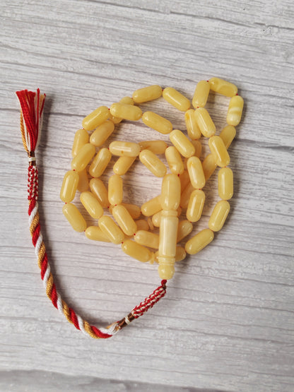 White & Cream Baltic Amber Misbah | 49 Barrel Beads | 15.8 x 7mm | 30.3g