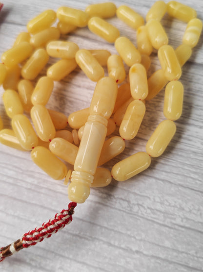 White & Cream Baltic Amber Misbah | 49 Barrel Beads | 15.8 x 7mm | 30.3g