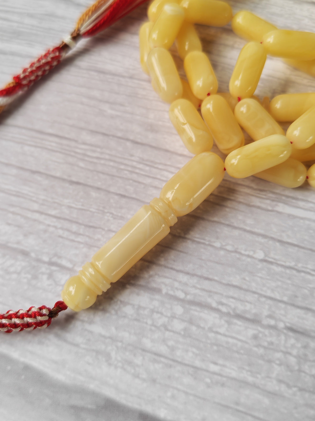 White & Cream Baltic Amber Misbah | 49 Barrel Beads | 15.8 x 7mm | 30.3g