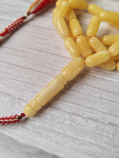 White & Cream Baltic Amber Misbah | 49 Barrel Beads | 15.8 x 7mm | 30.3g