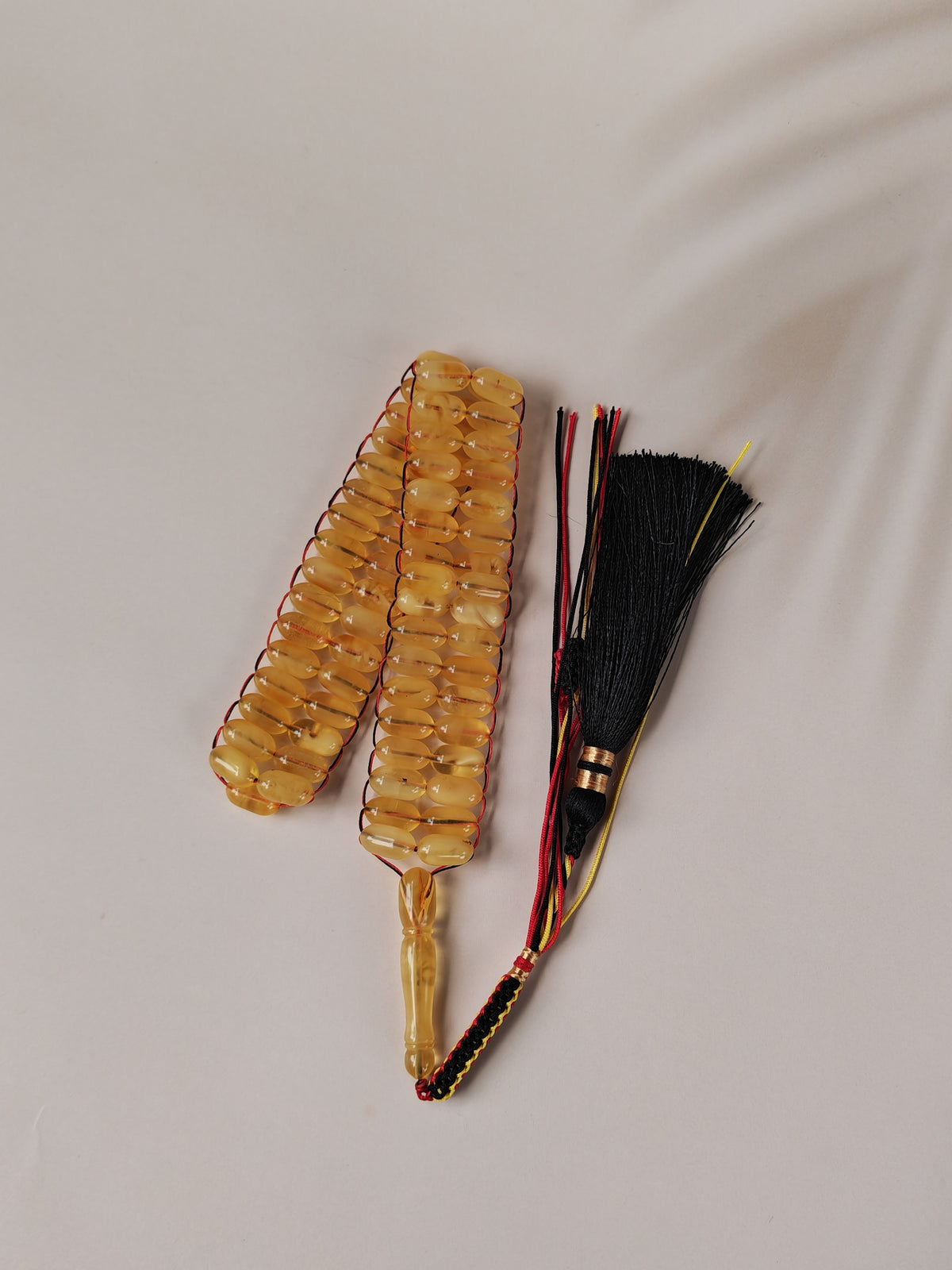 Natural Citron Honey Baltic Amber Misbah | 66 Capsule Beads | Flat Design| 11.7 x 6.3mm | 22.1g
