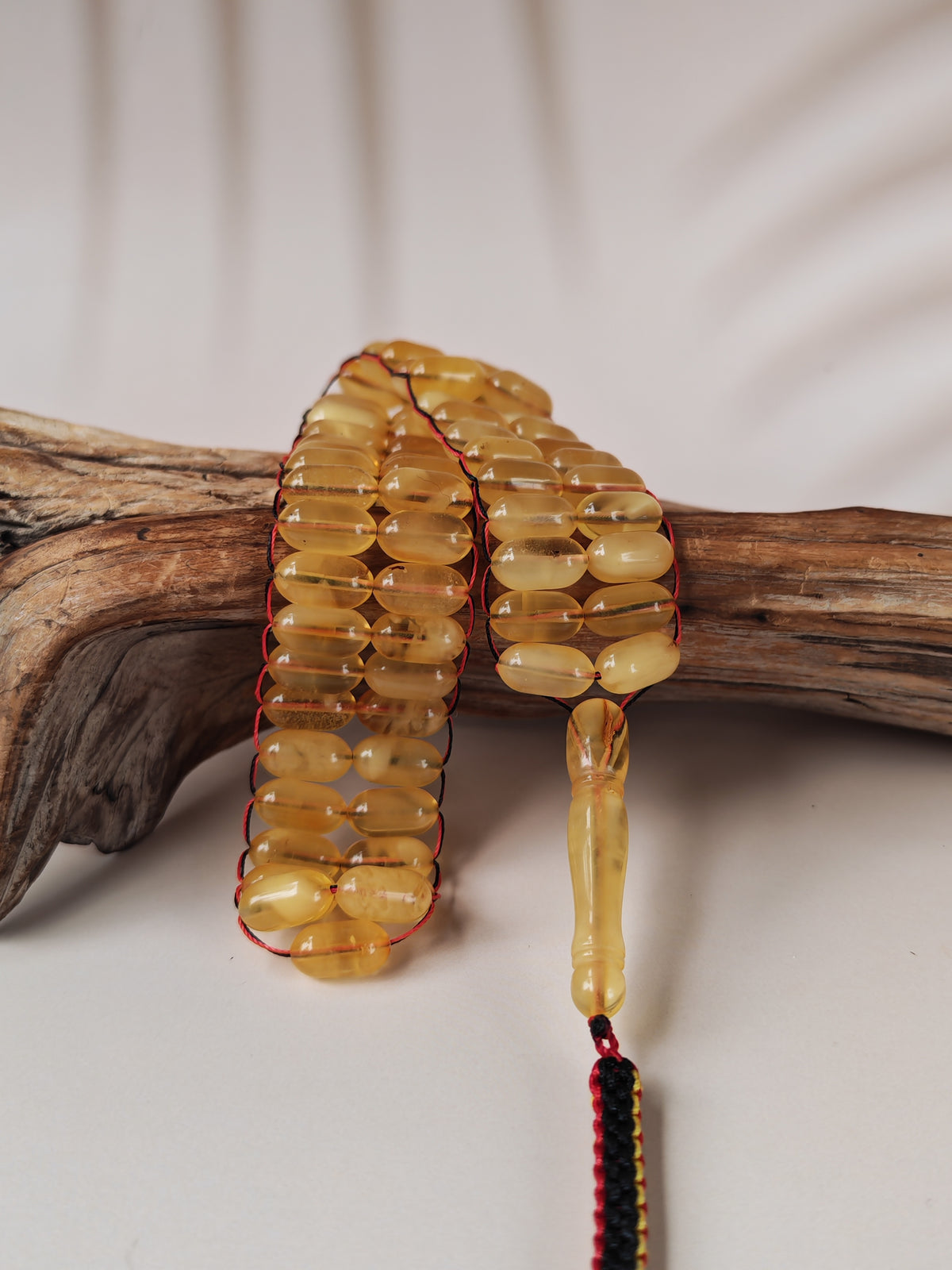 Natural Citron Honey Baltic Amber Misbah | 66 Capsule Beads | Flat Design| 11.7 x 6.3mm | 22.1g