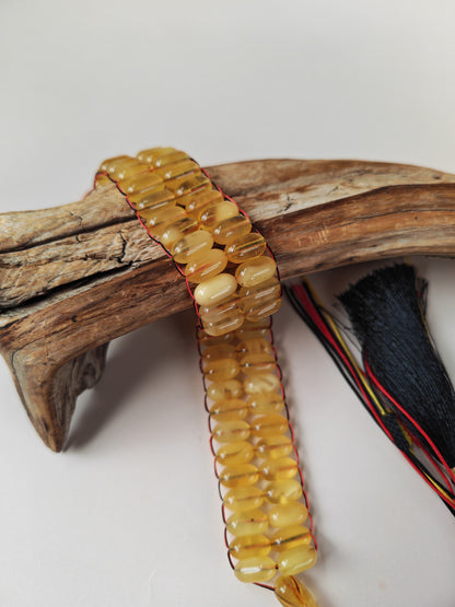 Natural Citron Honey Baltic Amber Misbah | 66 Capsule Beads | Flat Design| 11.7 x 6.3mm | 22.1g