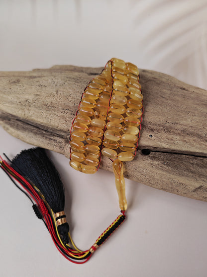 Natural Citron Honey Baltic Amber Misbah | 66 Capsule Beads | Flat Design| 11.7 x 6.3mm | 22.1g