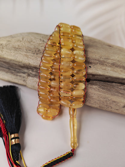 Natural Citron Honey Baltic Amber Misbah | 66 Capsule Beads | Flat Design| 11.7 x 6.3mm | 22.1g