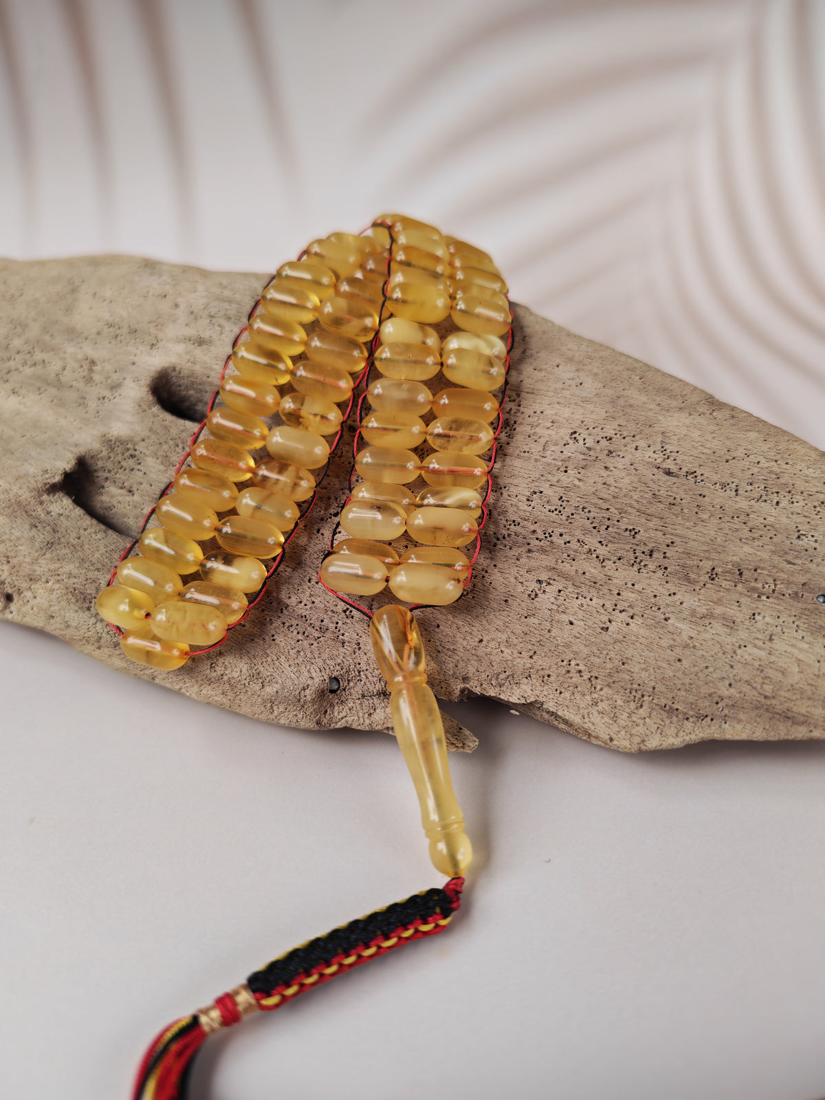 Natural Citron Honey Baltic Amber Misbah | 66 Capsule Beads | Flat Design| 11.7 x 6.3mm | 22.1g
