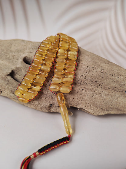 Natural Citron Honey Baltic Amber Misbah | 66 Capsule Beads | Flat Design| 11.7 x 6.3mm | 22.1g