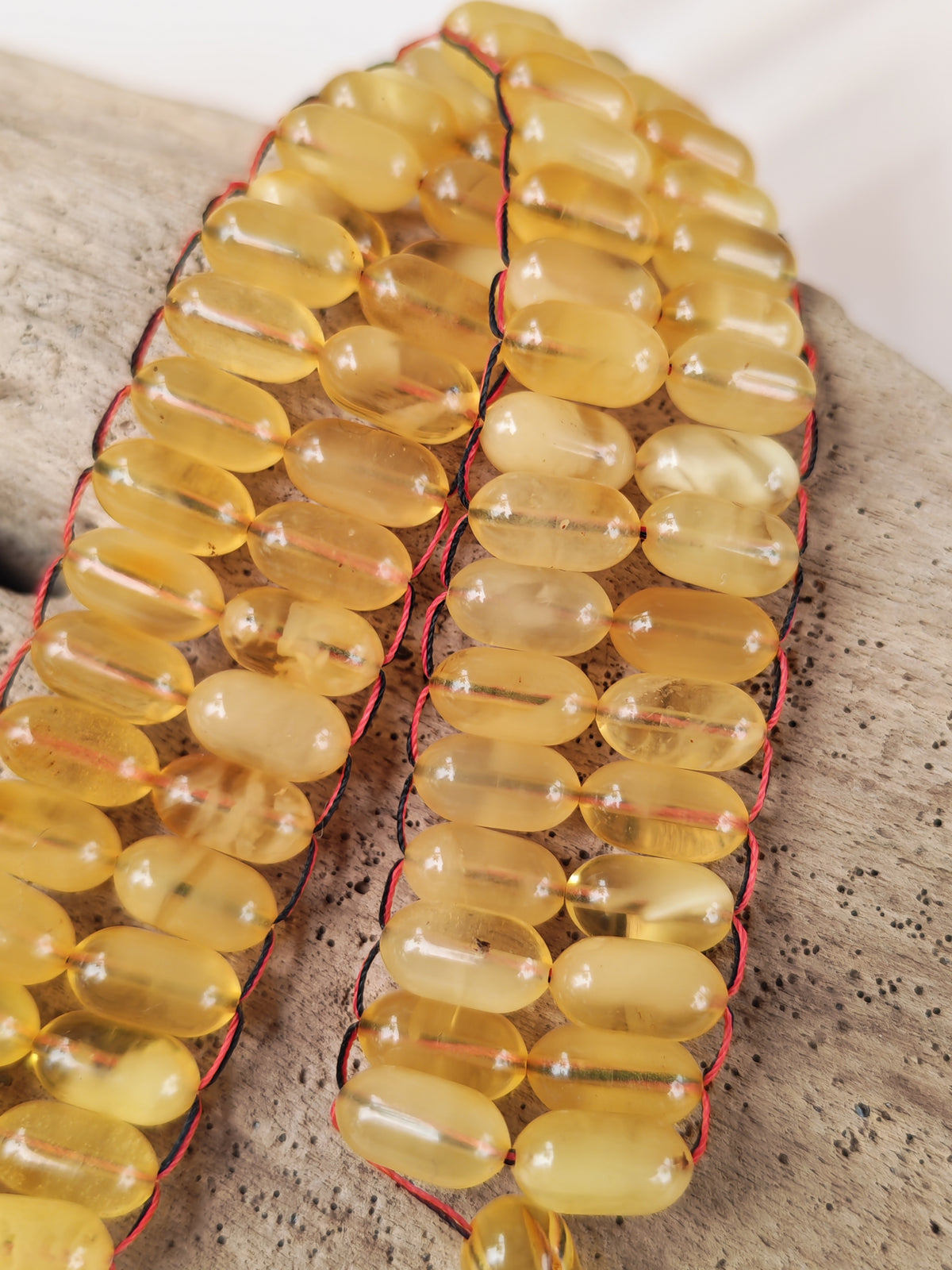 Natural Citron Honey Baltic Amber Misbah | 66 Capsule Beads | Flat Design| 11.7 x 6.3mm | 22.1g