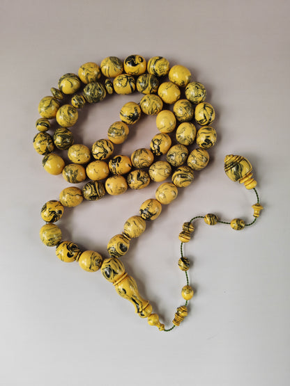 [ Color Update Due to Natural Ageing] Vintage Milky "Chernobyl" Bakelite Misbah 47 Beads Pigeon Egg