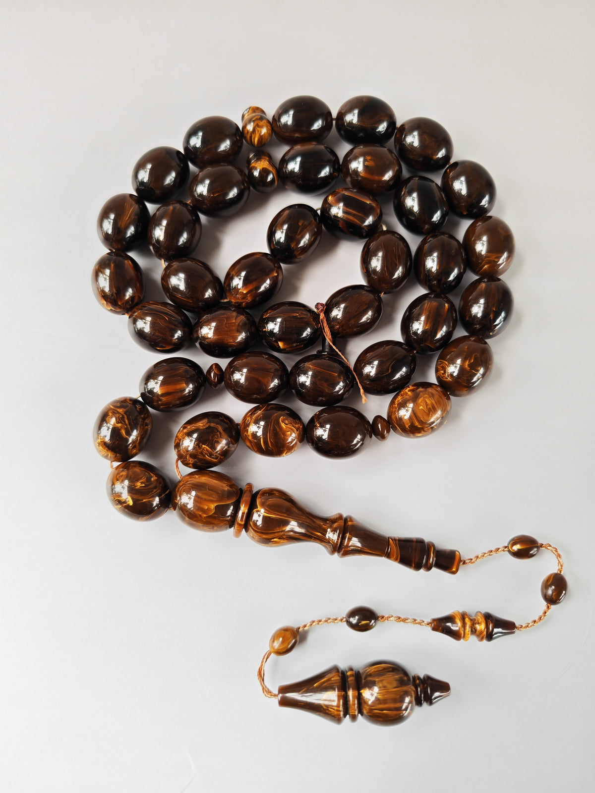 Rare American Bakelite Tasbih | 37 Pigeon Egg Beads | Chocolate Brown With Light Veins