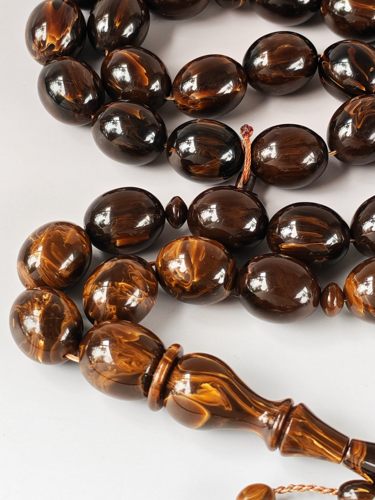 Rare American Bakelite Tasbih | 37 Pigeon Egg Beads | Chocolate Brown With Light Veins