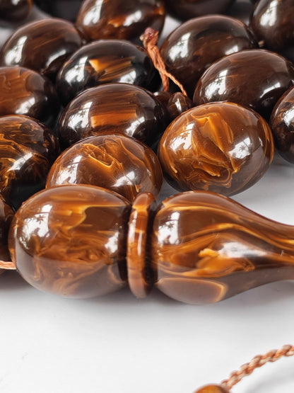 Rare American Bakelite Tasbih | 37 Pigeon Egg Beads | Chocolate Brown With Light Veins