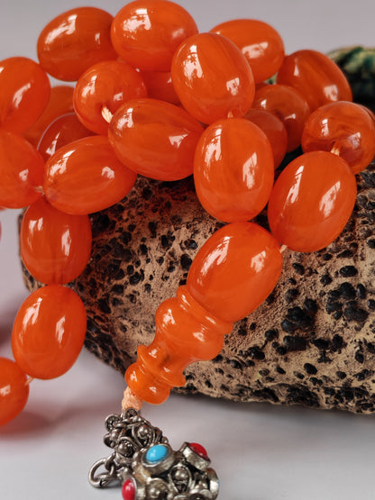 Super Rare German Bakelite Tasbih | 33 Pigeon Egg Beads | Orange with Veins