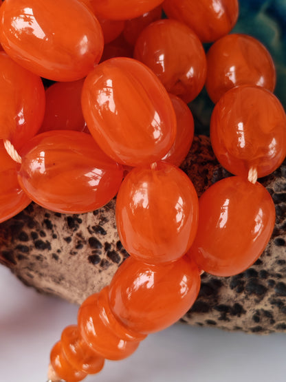 Super Rare German Bakelite Tasbih | 33 Pigeon Egg Beads | Orange with Veins