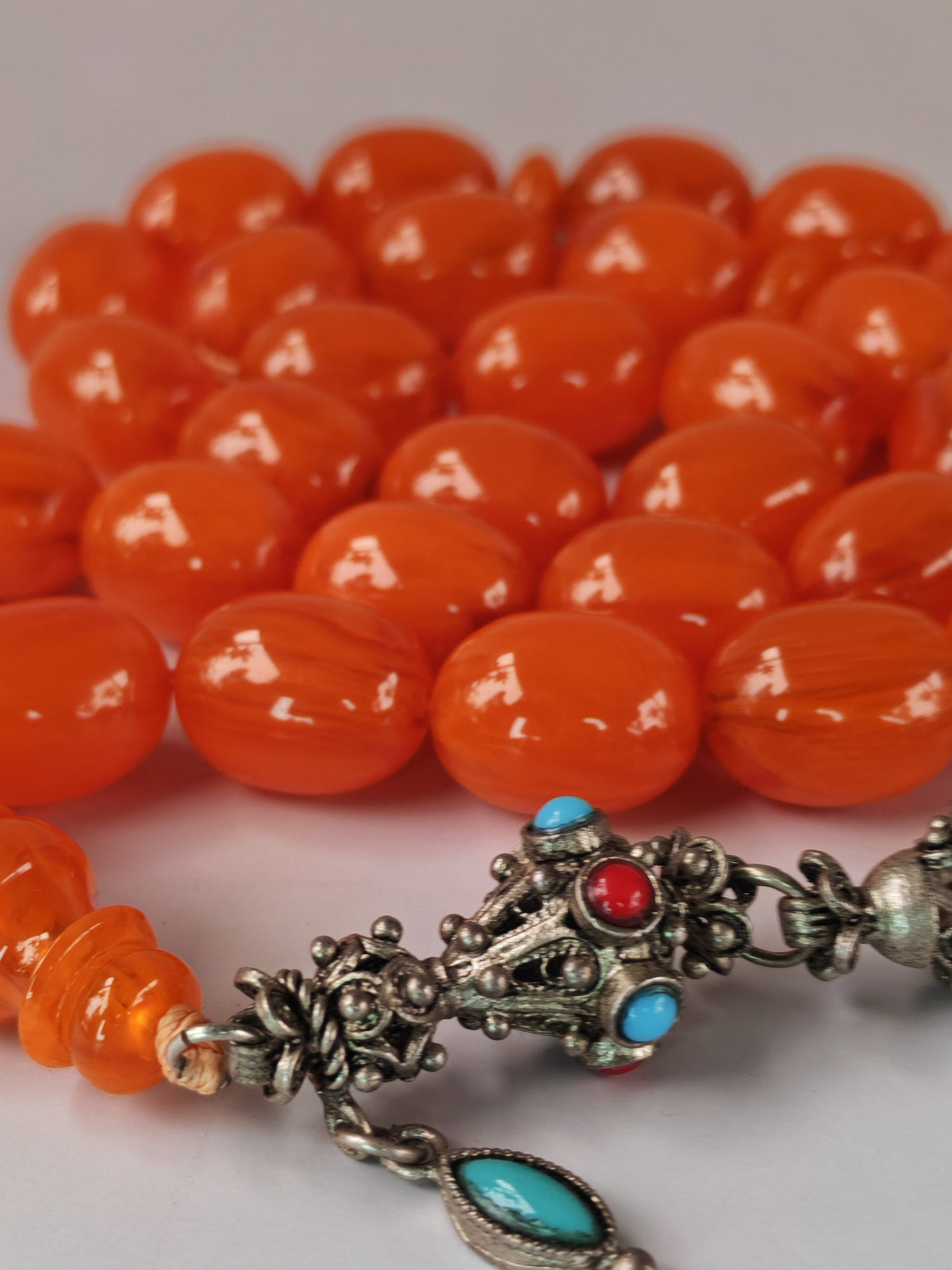 Super Rare German Bakelite Tasbih | 33 Pigeon Egg Beads | Orange with Veins