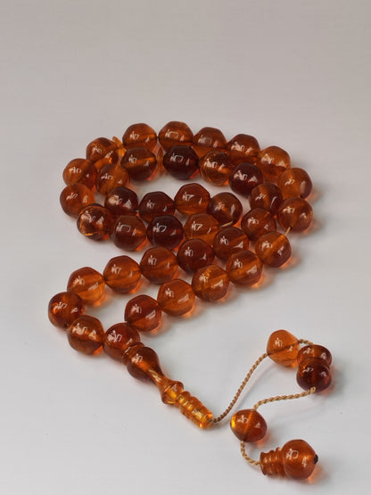 German Bakelite Misbah – 37 Istanbul Beads | Rare Star Disk Orange