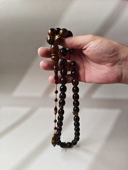 Rare American Bakelite Tasbih | 37 Pigeon Egg Beads | Chocolate Brown With Light Veins