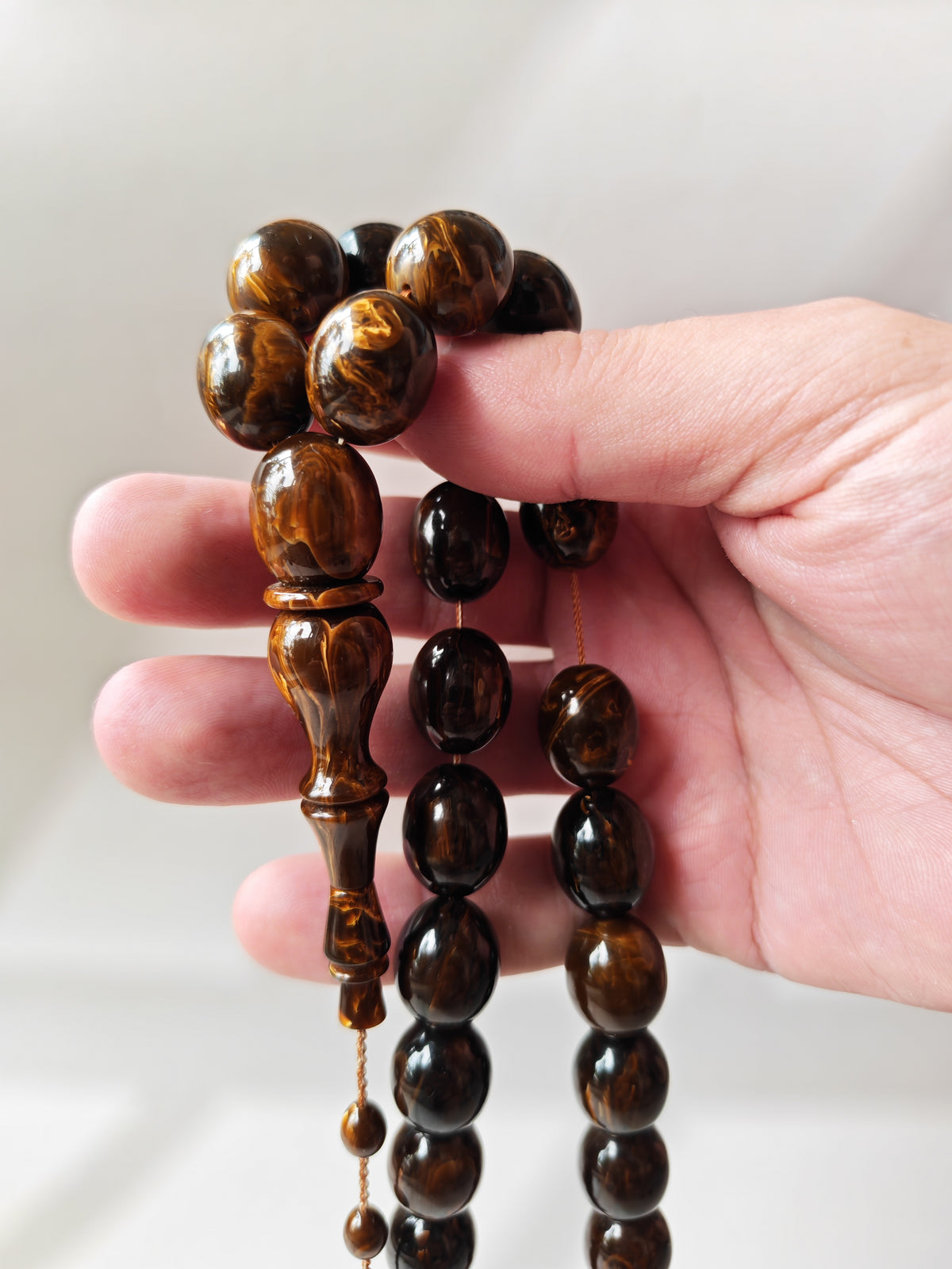 Rare American Bakelite Tasbih | 37 Pigeon Egg Beads | Chocolate Brown With Light Veins