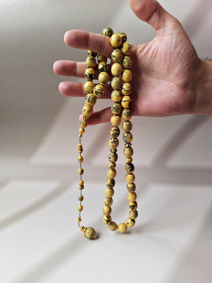 [ Color Update Due to Natural Ageing] Vintage Milky "Chernobyl" Bakelite Misbah 47 Beads Pigeon Egg
