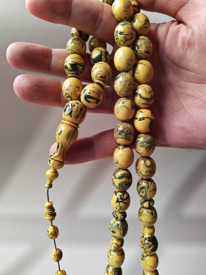 [ Color Update Due to Natural Ageing] Vintage Milky "Chernobyl" Bakelite Misbah 47 Beads Pigeon Egg