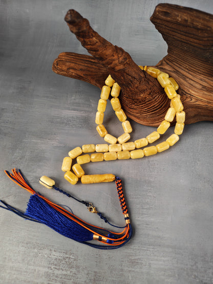 Tiger Baltic Amber Misbah | 45 Barrel Beads | 14 x 8.6mm | Butterscotch | 36.6g