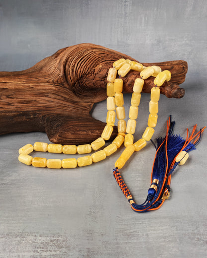 Tiger Baltic Amber Misbah | 45 Barrel Beads | 14 x 8.6mm | Butterscotch | 36.6g