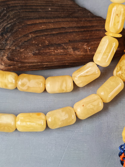 Tiger Baltic Amber Misbah | 45 Barrel Beads | 14 x 8.6mm | Butterscotch | 36.6g