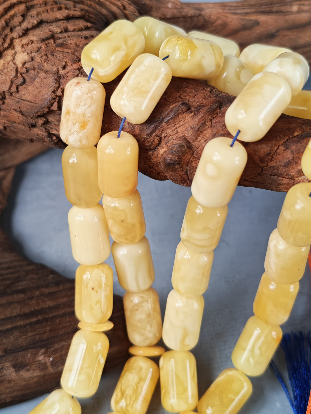 Tiger Baltic Amber Misbah | 45 Barrel Beads | 14 x 8.6mm | Butterscotch | 36.6g
