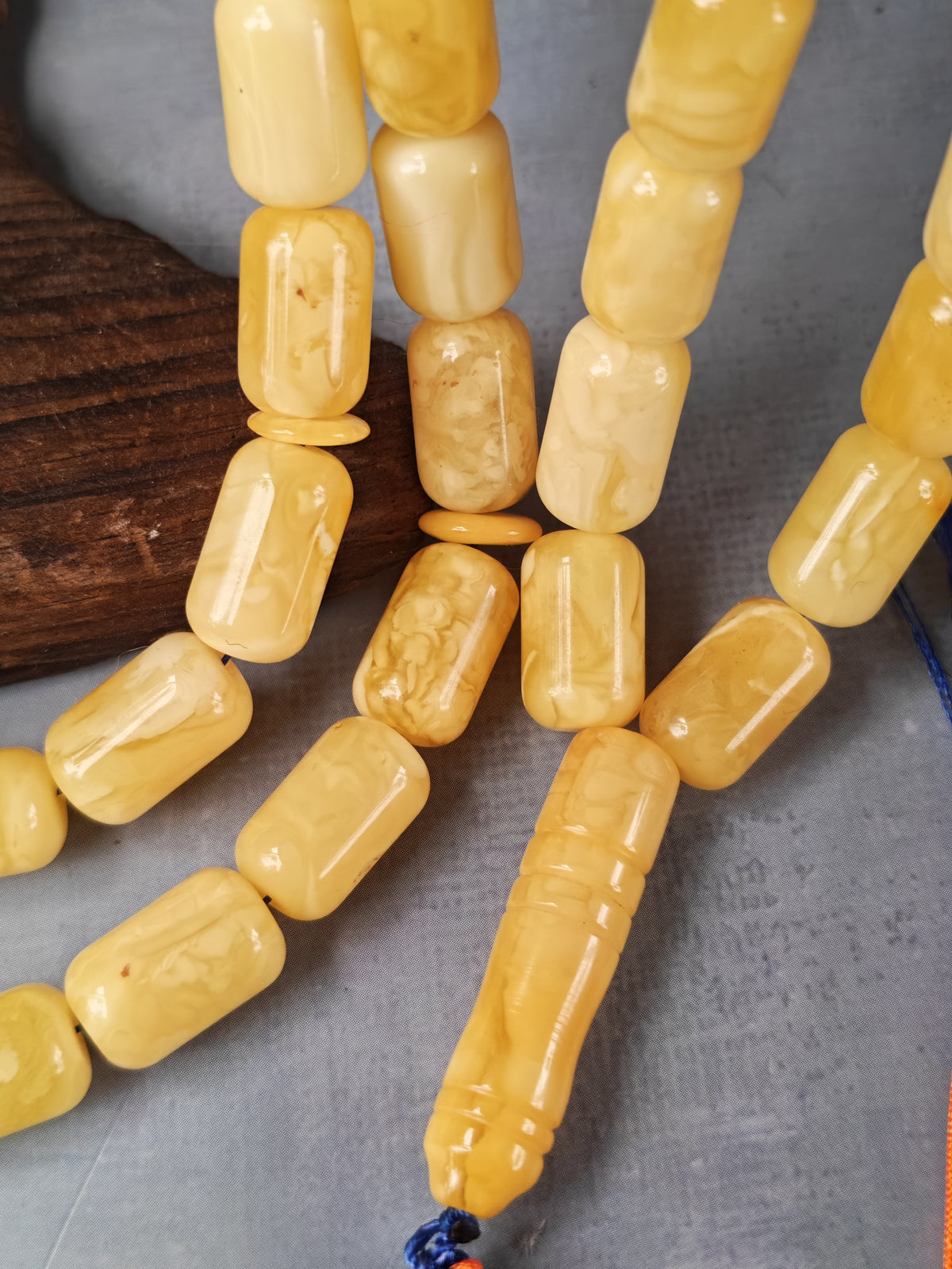 Tiger Baltic Amber Misbah | 45 Barrel Beads | 14 x 8.6mm | Butterscotch | 36.6g