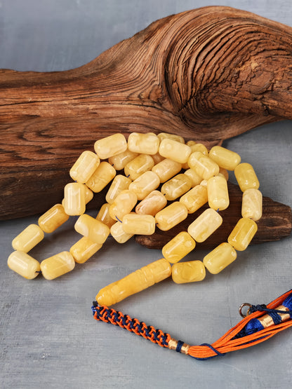 Tiger Baltic Amber Misbah | 45 Barrel Beads | 14 x 8.6mm | Butterscotch | 36.6g