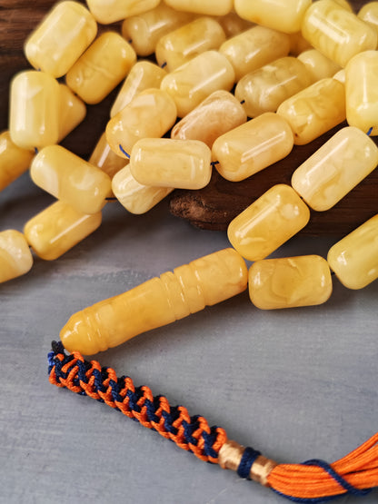 Tiger Baltic Amber Misbah | 45 Barrel Beads | 14 x 8.6mm | Butterscotch | 36.6g