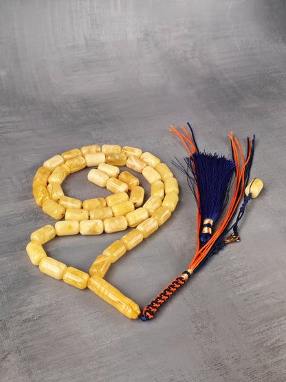 Tiger Baltic Amber Misbah | 45 Barrel Beads | 14 x 8.6mm | Butterscotch | 36.6g